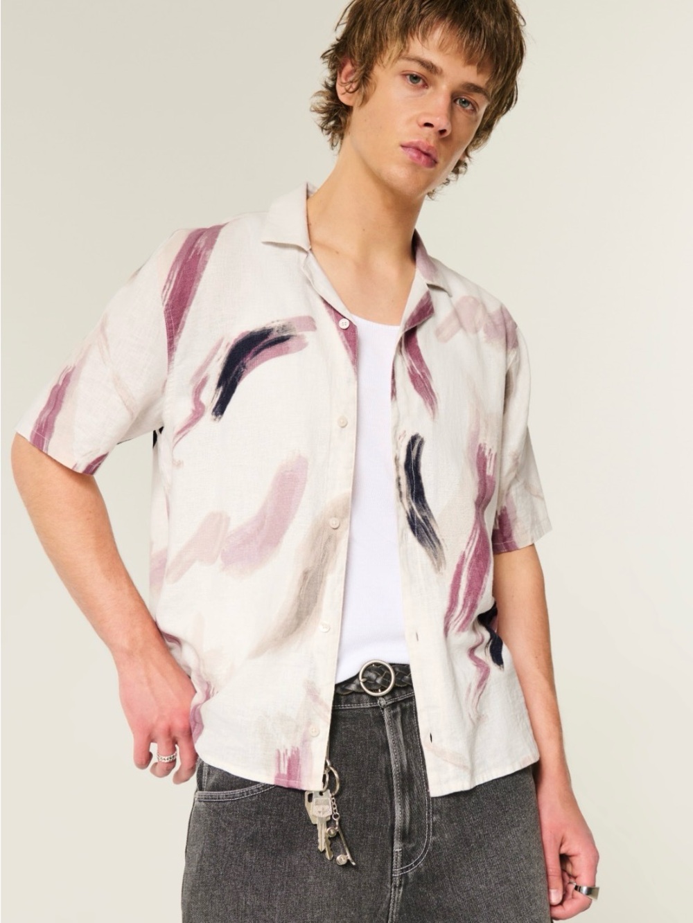 Hollister Linen Blend Brushstroke Print Shirt (size XS)